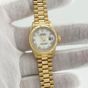 Rolex Ladies Datejust President 69178 White Roman Dial 18K Yellow Gold