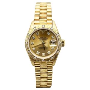 Rolex Ladies President Datejust 69288 Champagne Diamond Dial Bezel Bark 18K Gold