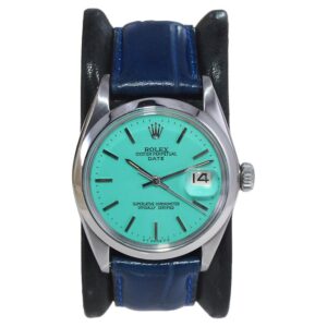 Rolex Stainless Steel Oyster Perpetual Date with Custom Blue Dial 1970's